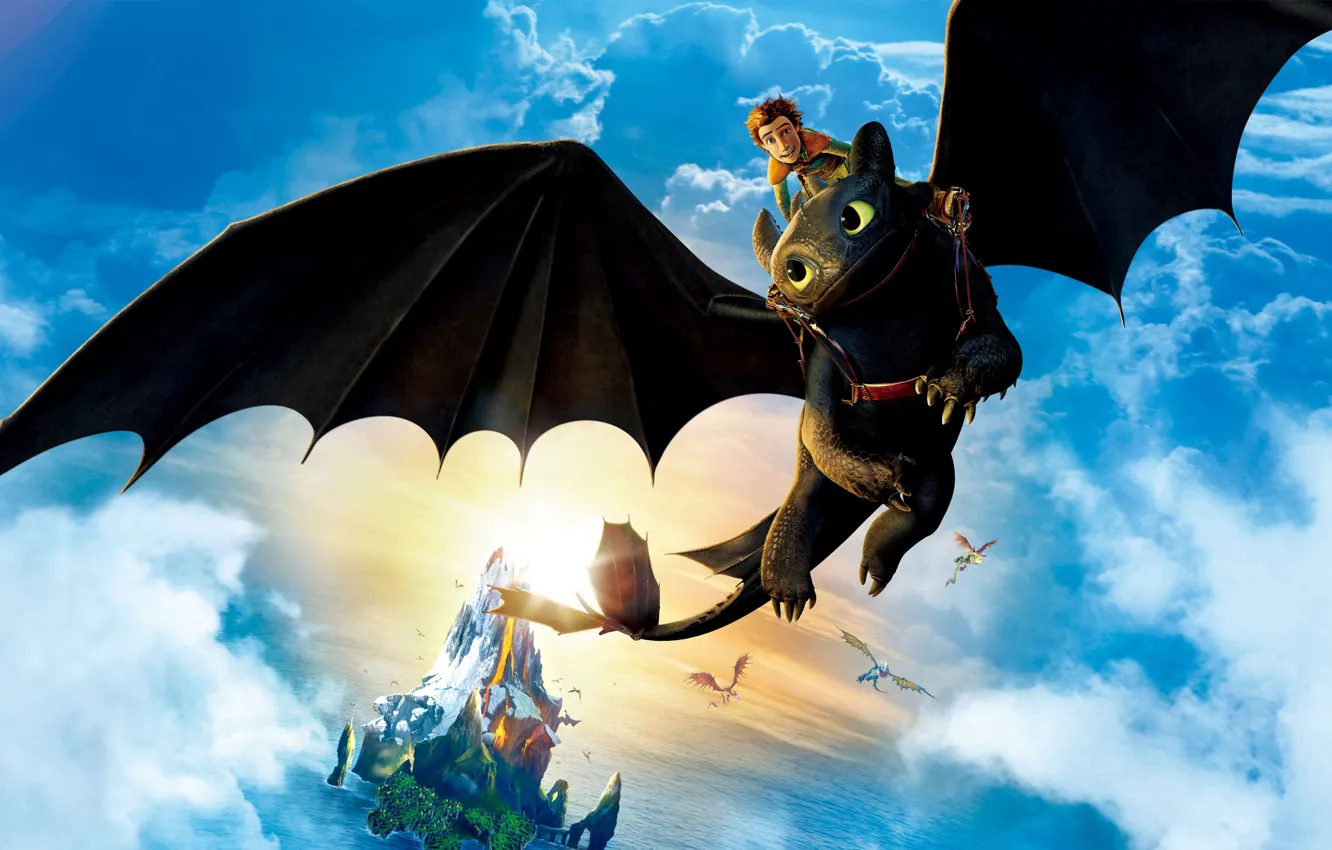 Фото обои wide, toothless, hiccup, riding