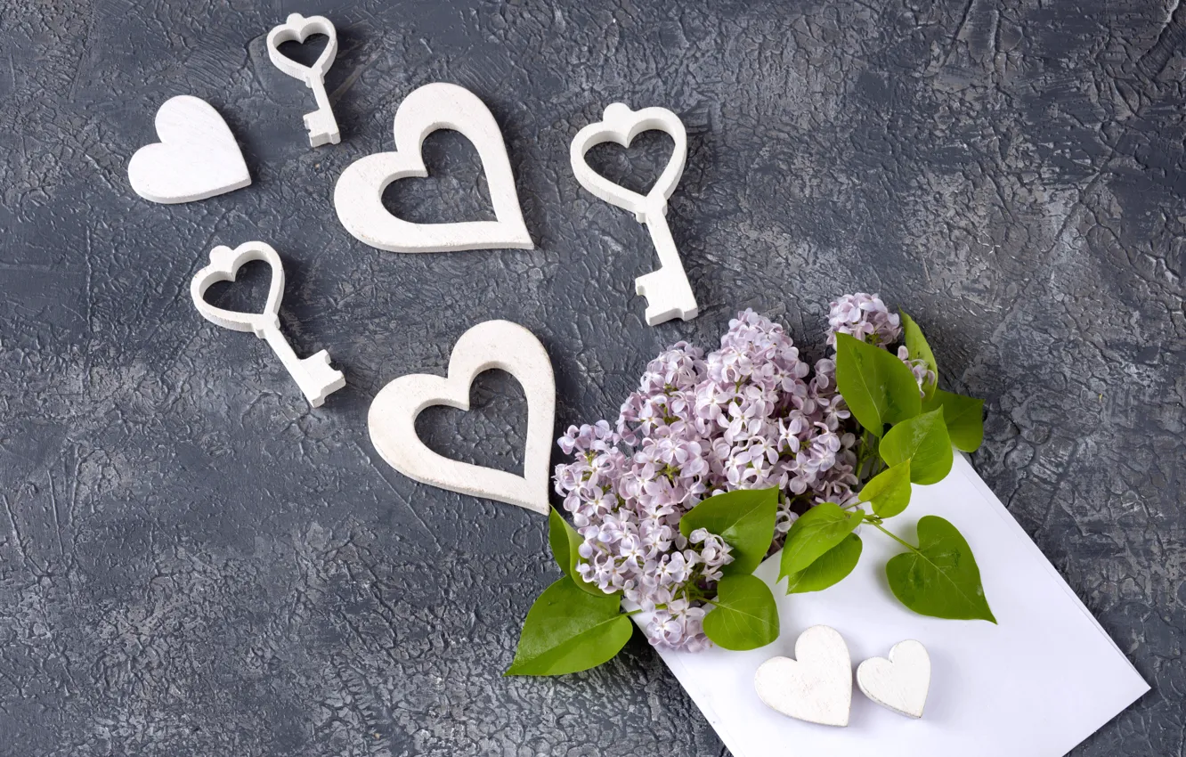 Фото обои сердце, heart, flowers, сирень, romantic, lilac