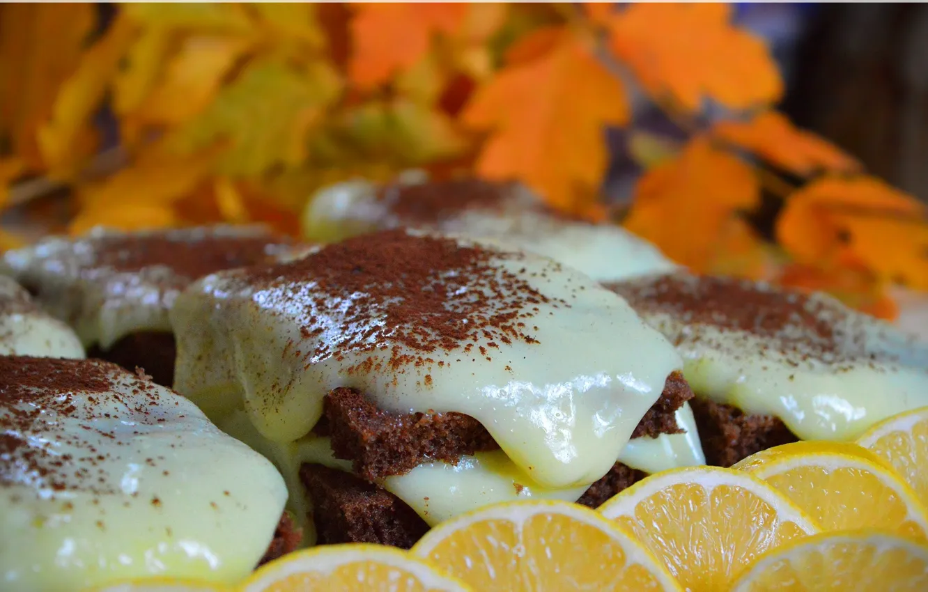 Фото обои Листья, Лимон, Сладости, Cake, Leaves, Lemon