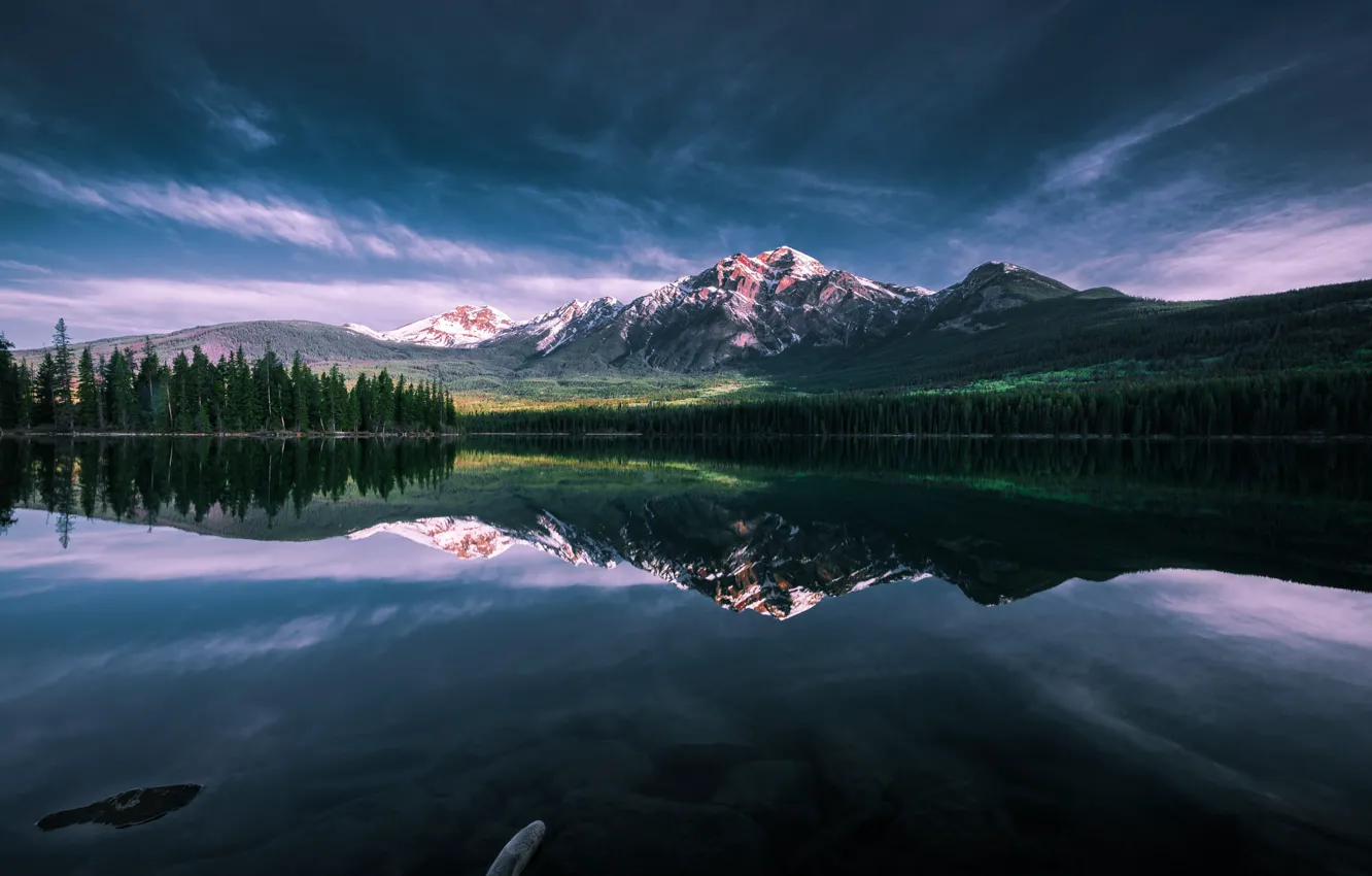 Фото обои лес, небо, горы, озеро, Canada, Jasper National Park