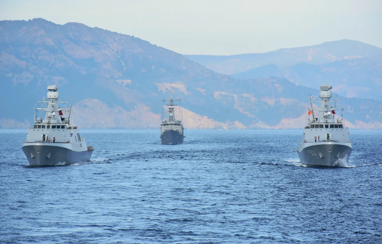 Фото обои учения, корвет, ВМС Турции