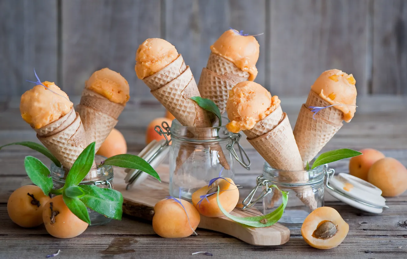 Фото обои баночки, мороженое, абрикосы