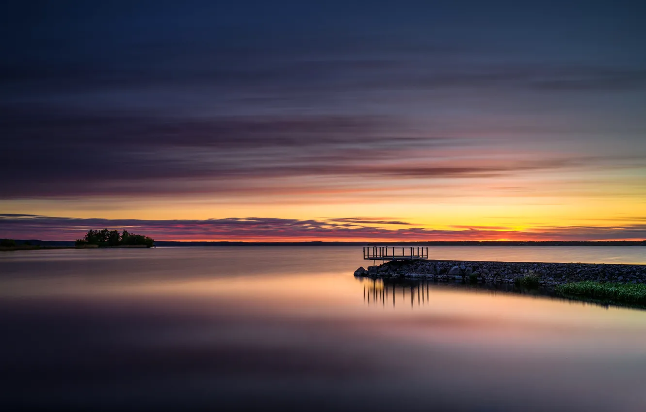 Фото обои небо, озеро, пирс, Швеция, Sweden, Östergötland
