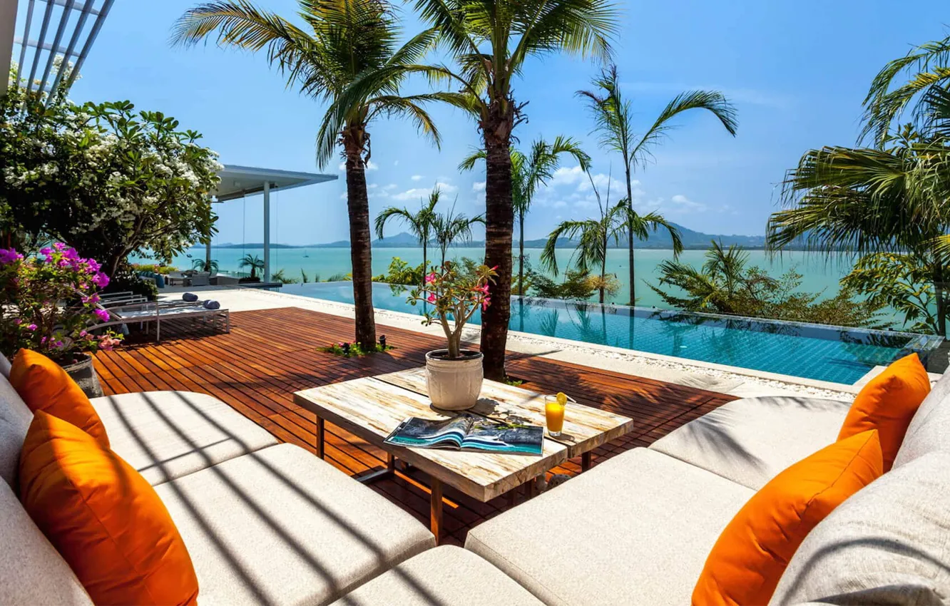Фото обои пальмы, вилла, бассейн, Таиланд, Phuket, курорт, Lounge Area, Villa Kalipay