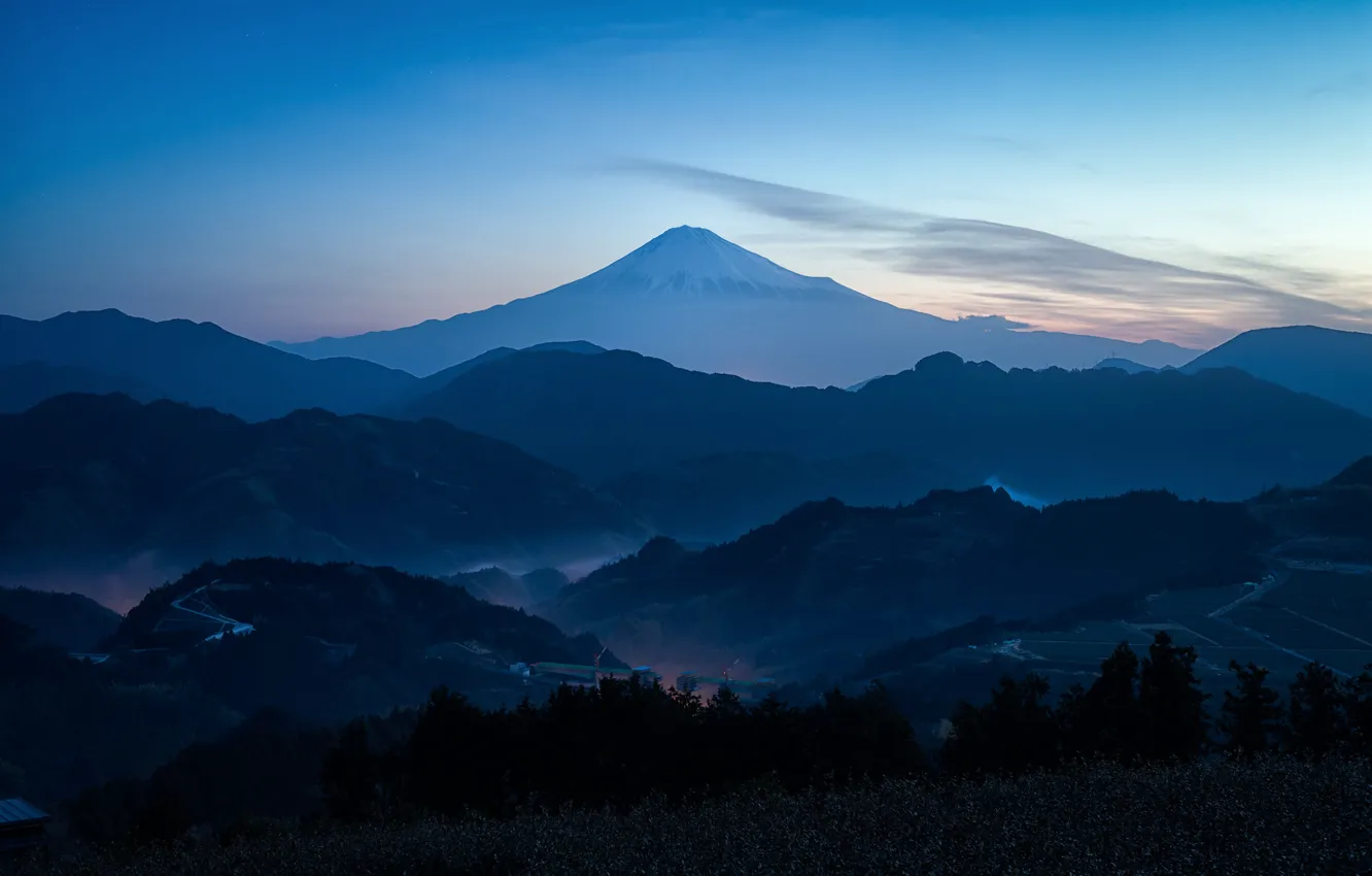 Фото обои гора, весна, Япония, дымка, Фудзияма, Март, 富士山