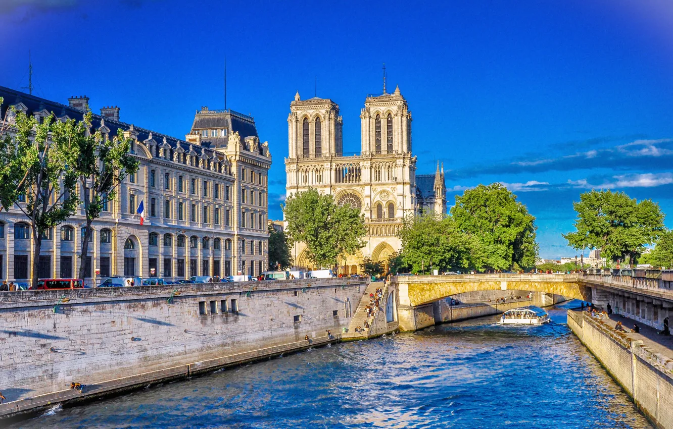 Фото обои мост, река, Франция, Париж, здания, Paris, river, bridge