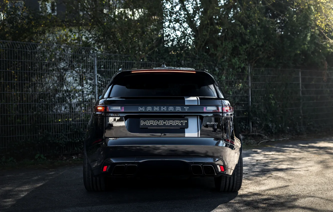 Фото обои чёрный, Land Rover, Range Rover, вид сзади, SUV, Manhart, 2020, Velar