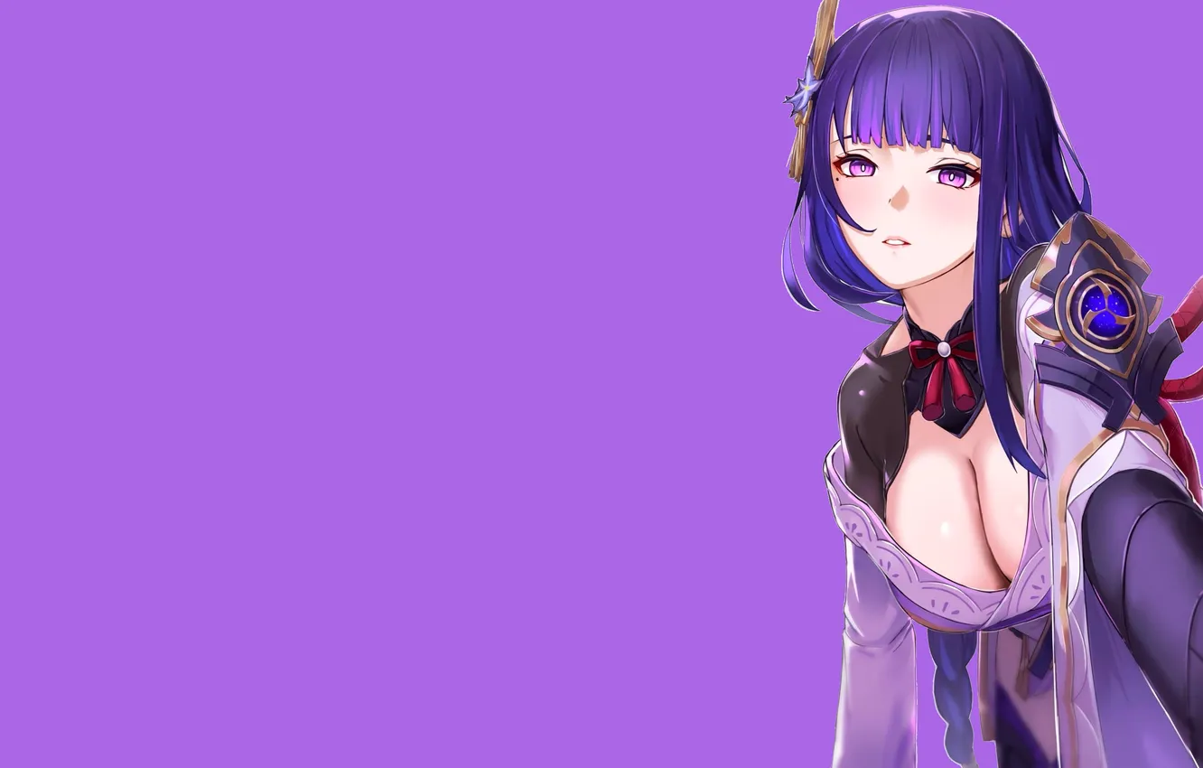 Фото обои girl, hot, sexy, cleavage, boobs, anime, pretty, purple
