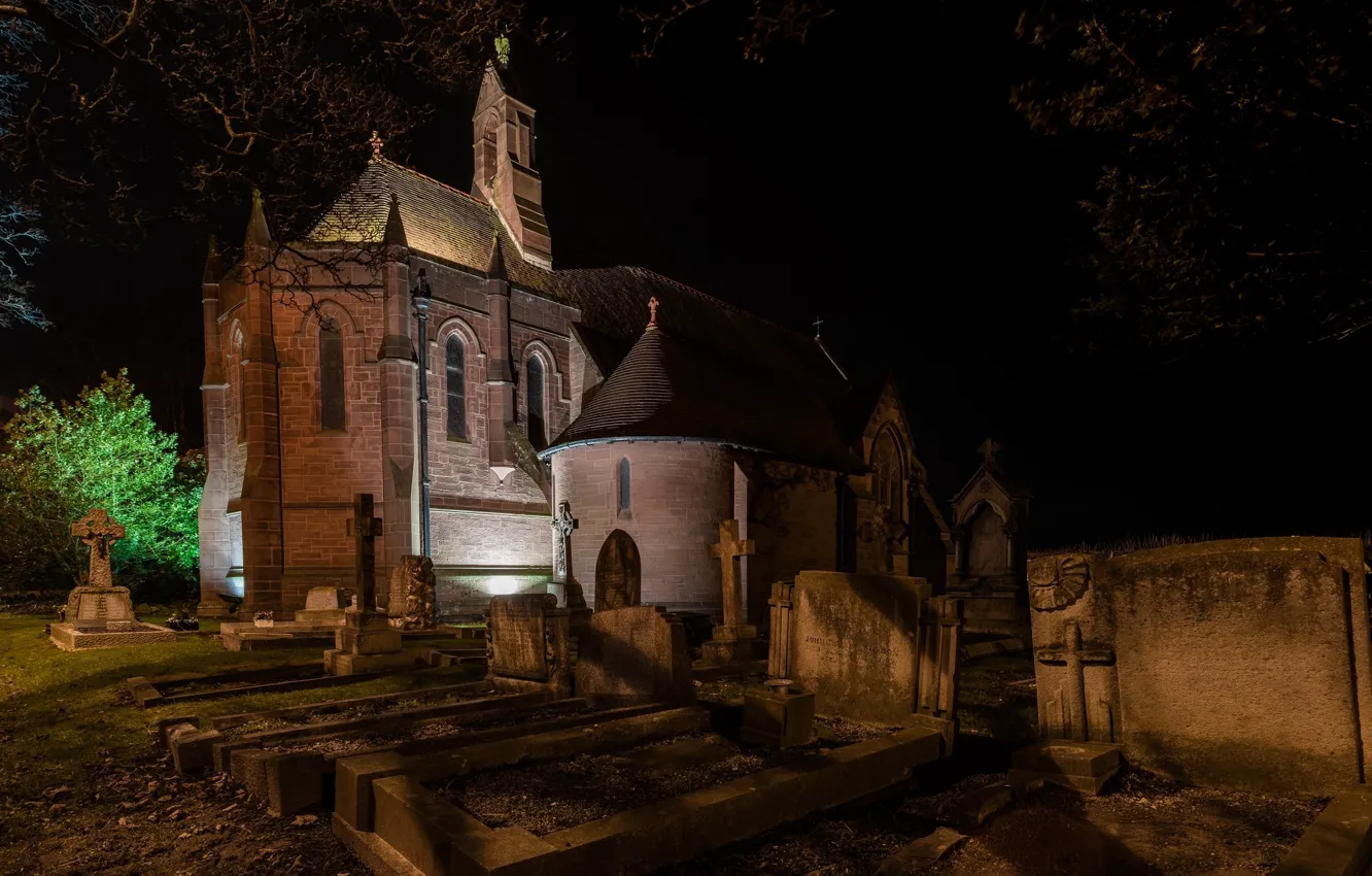 Фото обои ночь, могилы, St Mary of the Angels