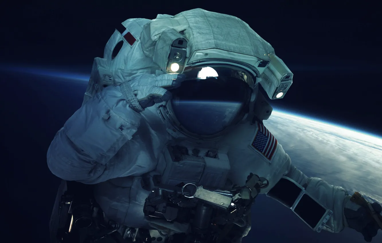 Фото обои Человек, Планета, Земля, Астронавт, Костюм, Космонавт, USA, США