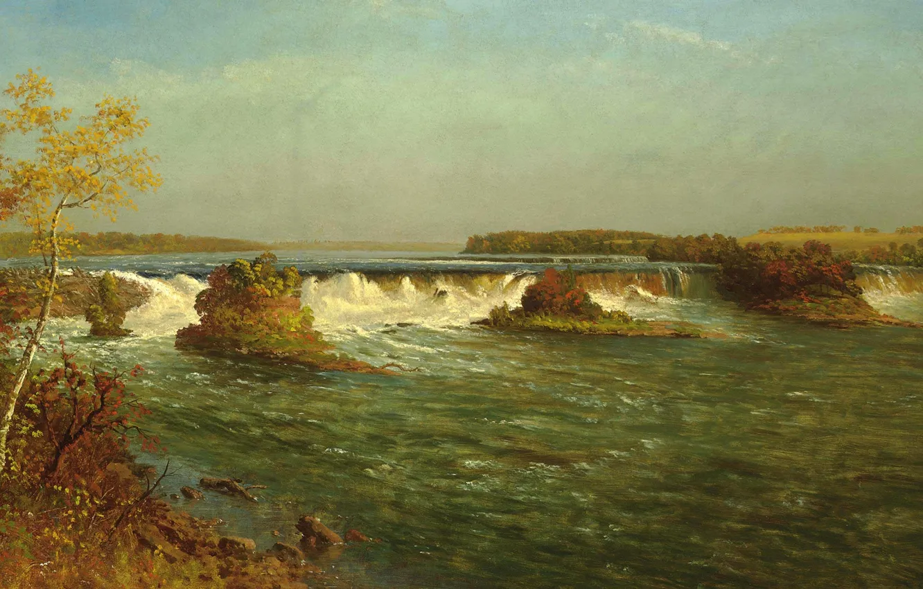 Фото обои пейзаж, картина, Водопады Святого Антония, Альберт Бирштадт