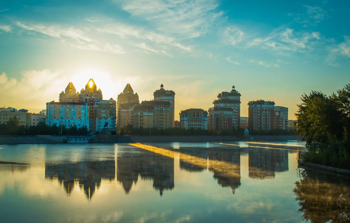 Фото обои город, Казахстан, набережная, Астана, Astana, Kazakhstan, есиль