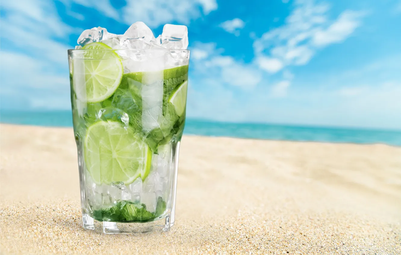 Фото обои коктейль, summer, beach, fresh, sea, paradise, drink, mojito