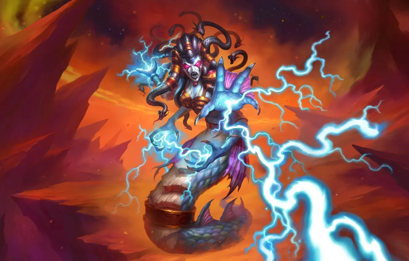 Фото обои монстр, существо, Медуза Горгона, Hearthstone: Heroes of Warcraft, Хартстоун: Герои Варкрафта