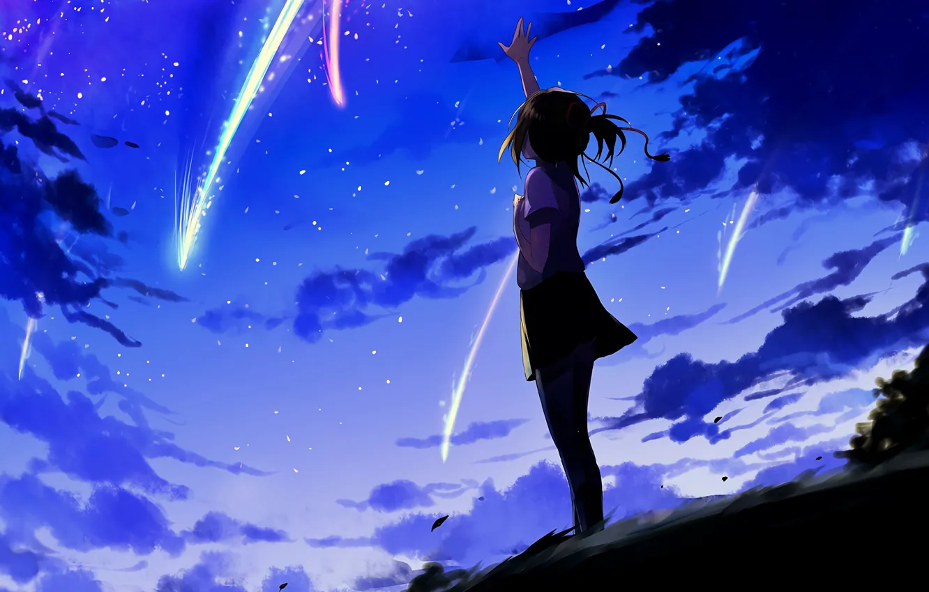 Фото обои небо, вечер, аниме, арт, девочка, Kimi no Na wa, Твоё имя
