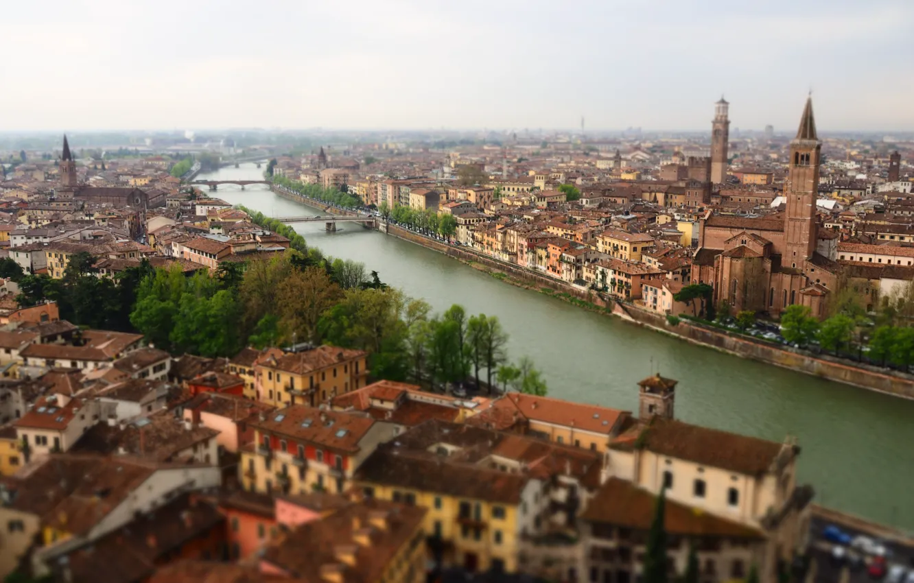 Фото обои крыша, река, Италия, river, Italy, Верона, Verona, roof