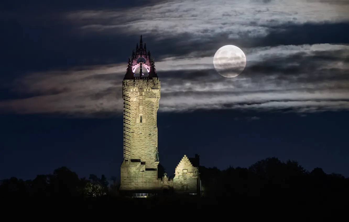Фото обои Стерлинг, Lunar, Night Sky, Wallace Monument
