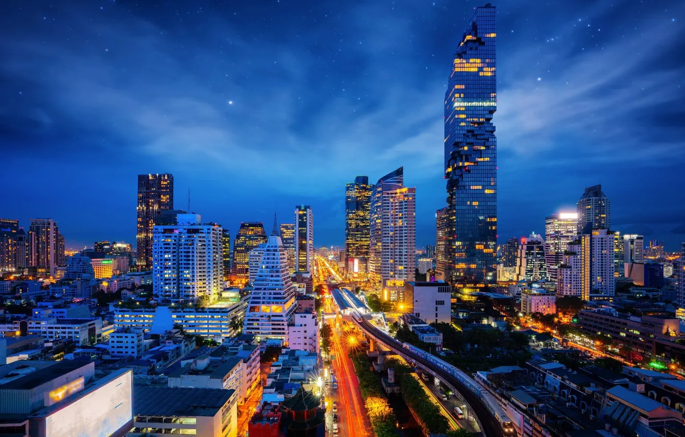 Фото обои небо, ночь, здания, Тайланд, Бангкок