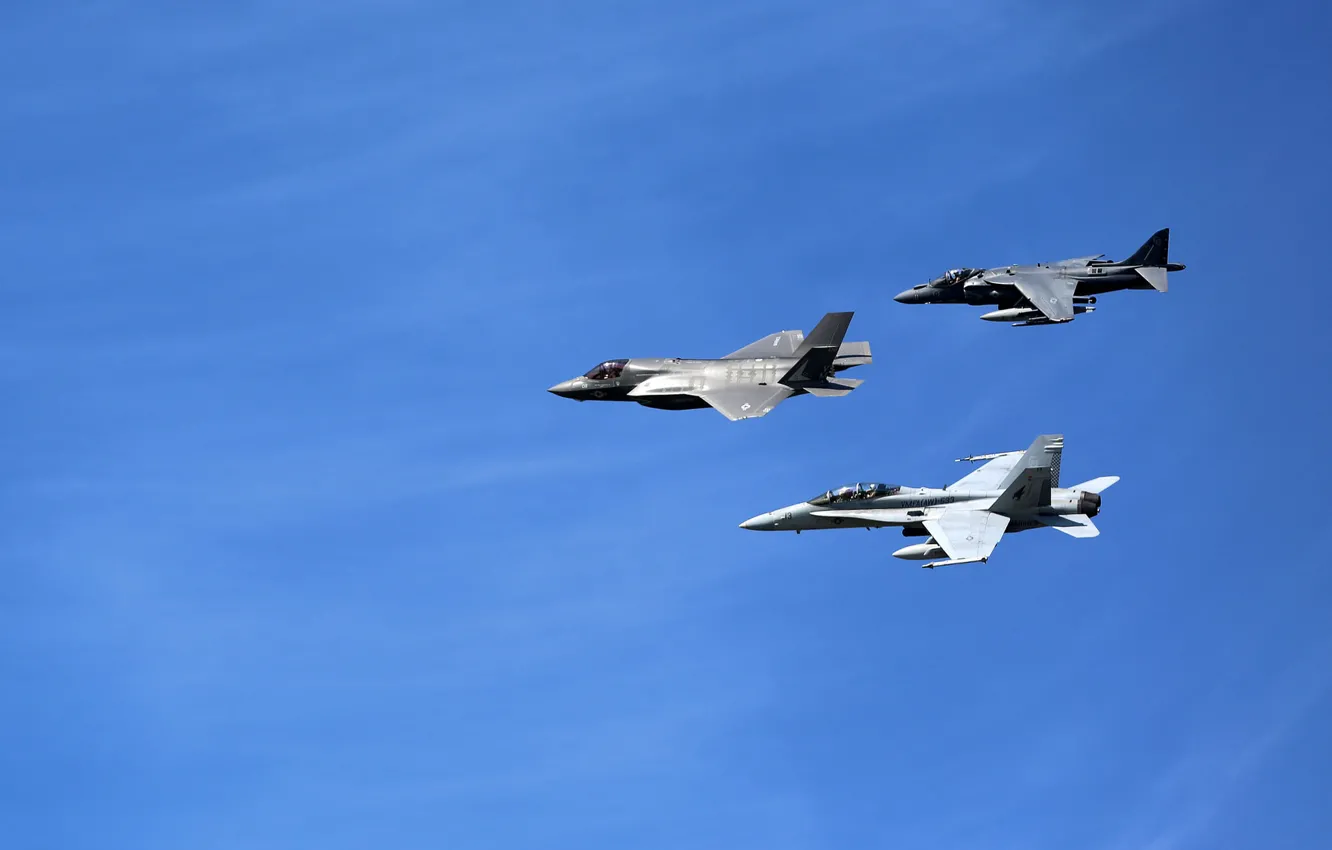 Фото обои полет, истребители, Hornet, F-35B, Lockheed Martin, Harrier II, FA-18, AV-8