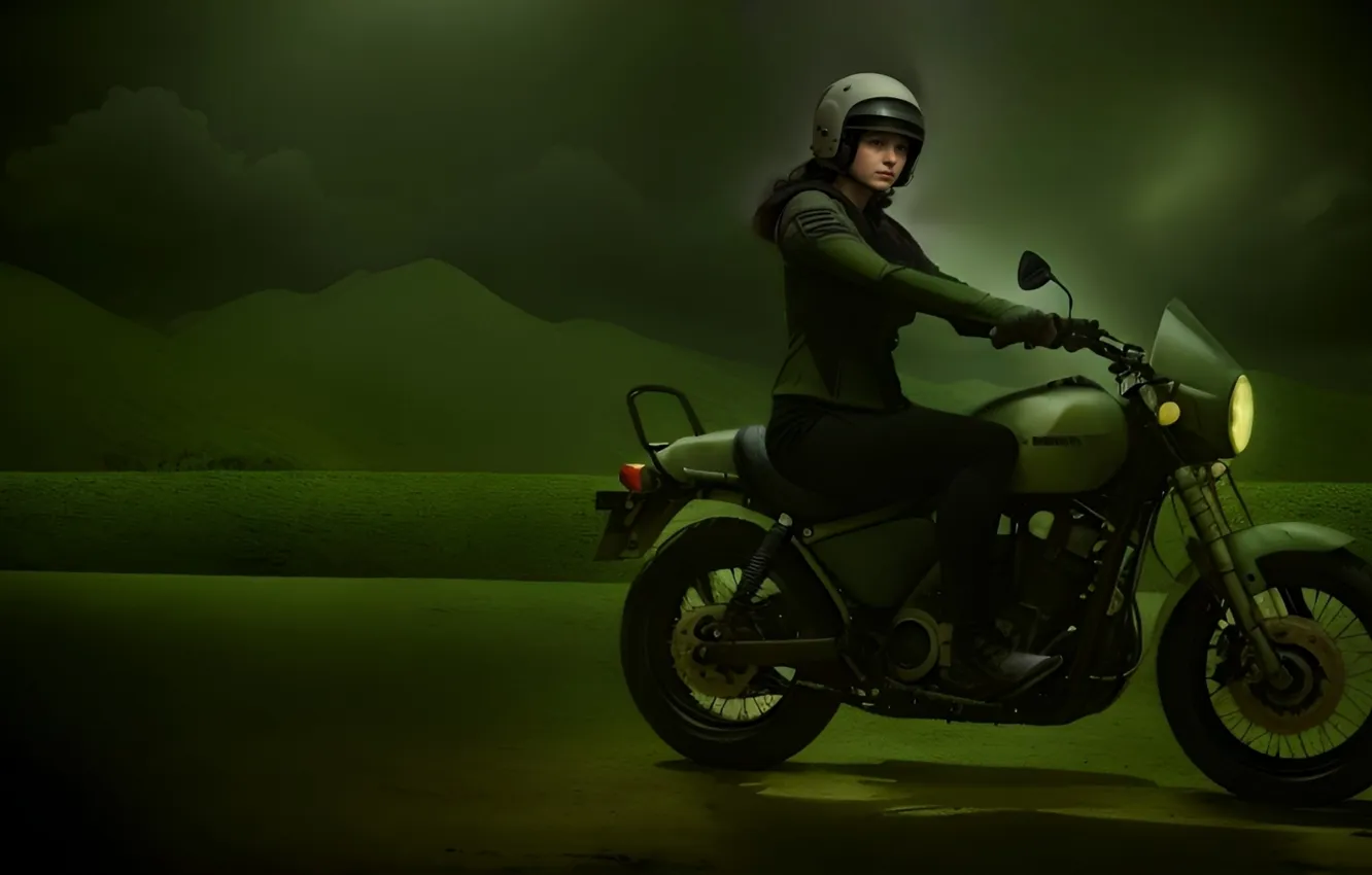 Фото обои green, girl, bike, beautiful, riding