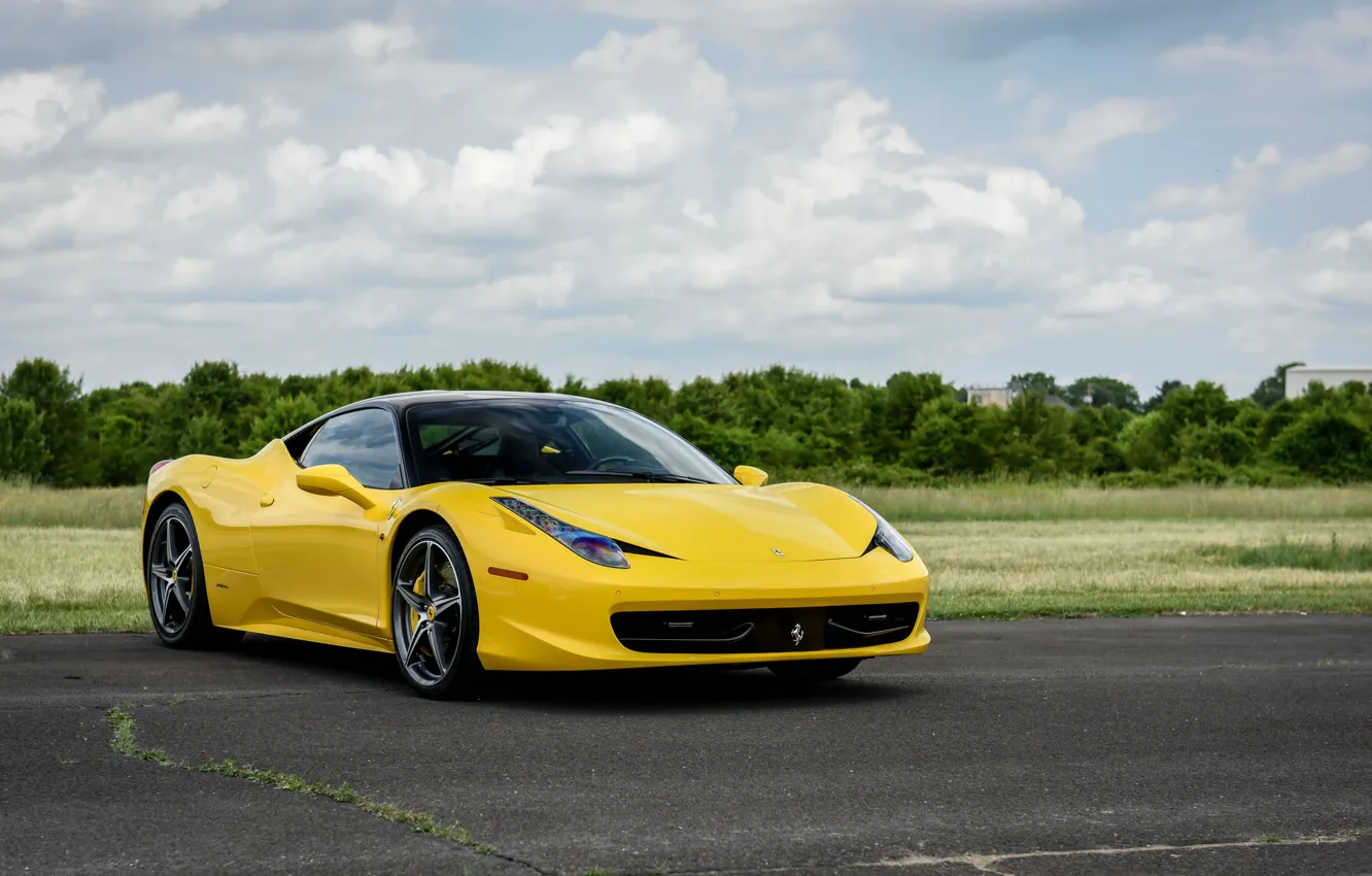Фото обои Ferrari, 458, Yellow, Italia
