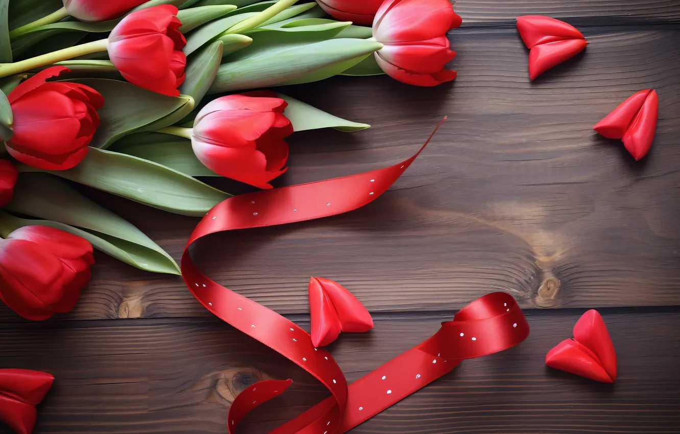 Фото обои любовь, цветы, подарок, романтика, тюльпаны, red, love, happy