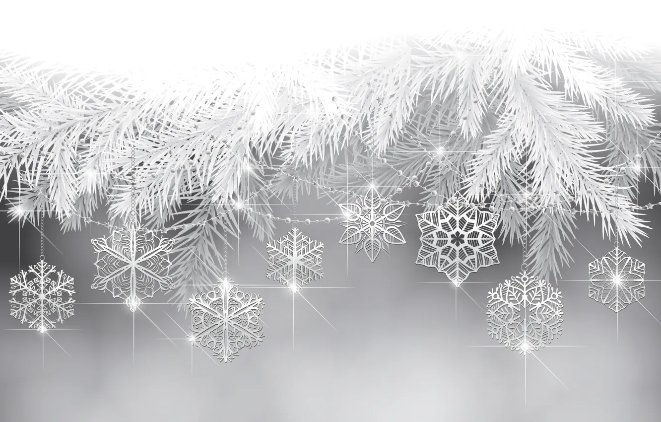 Фото обои снежинки, праздник, елка, новый год, веточки