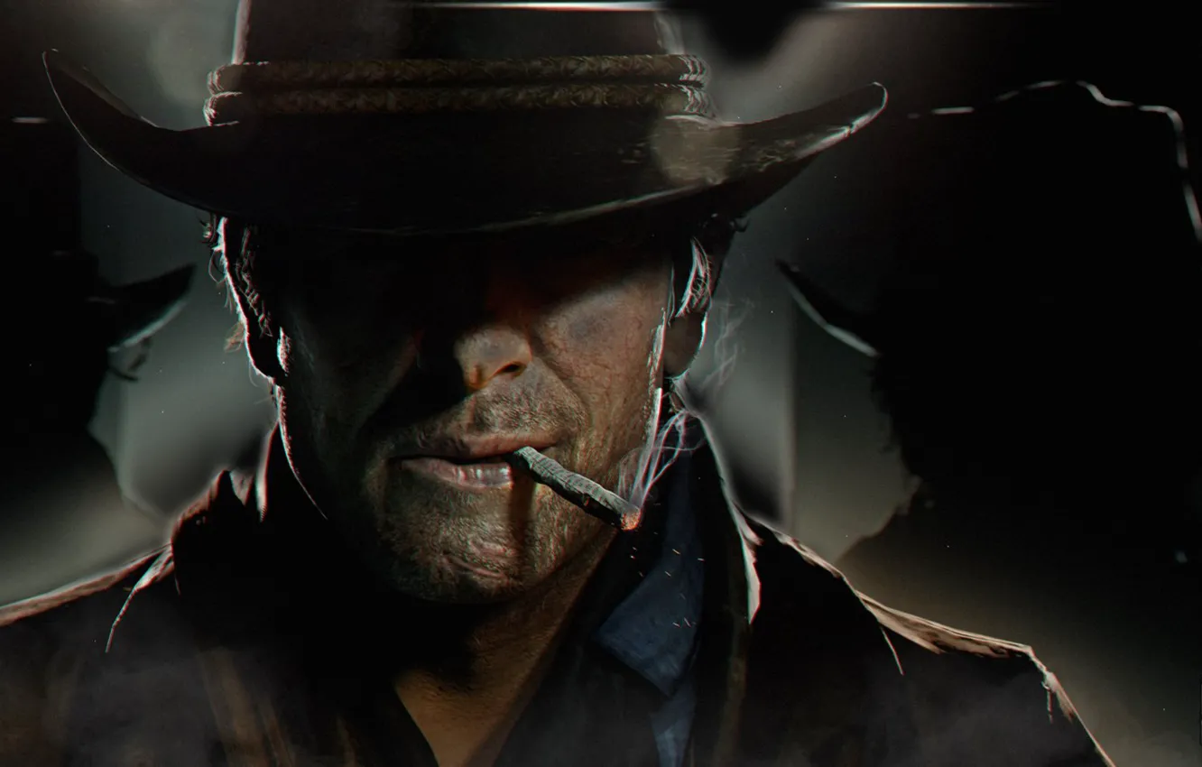 Фото обои шляпа, арт, сигарета, ковбой, Red Dead Redemption 2, RDO, Артур Морган
