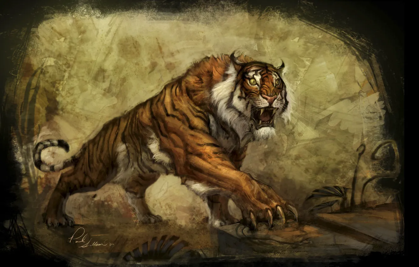 Фото обои тигр, мир, растение, арт, концепт, когти, underworld, tiger