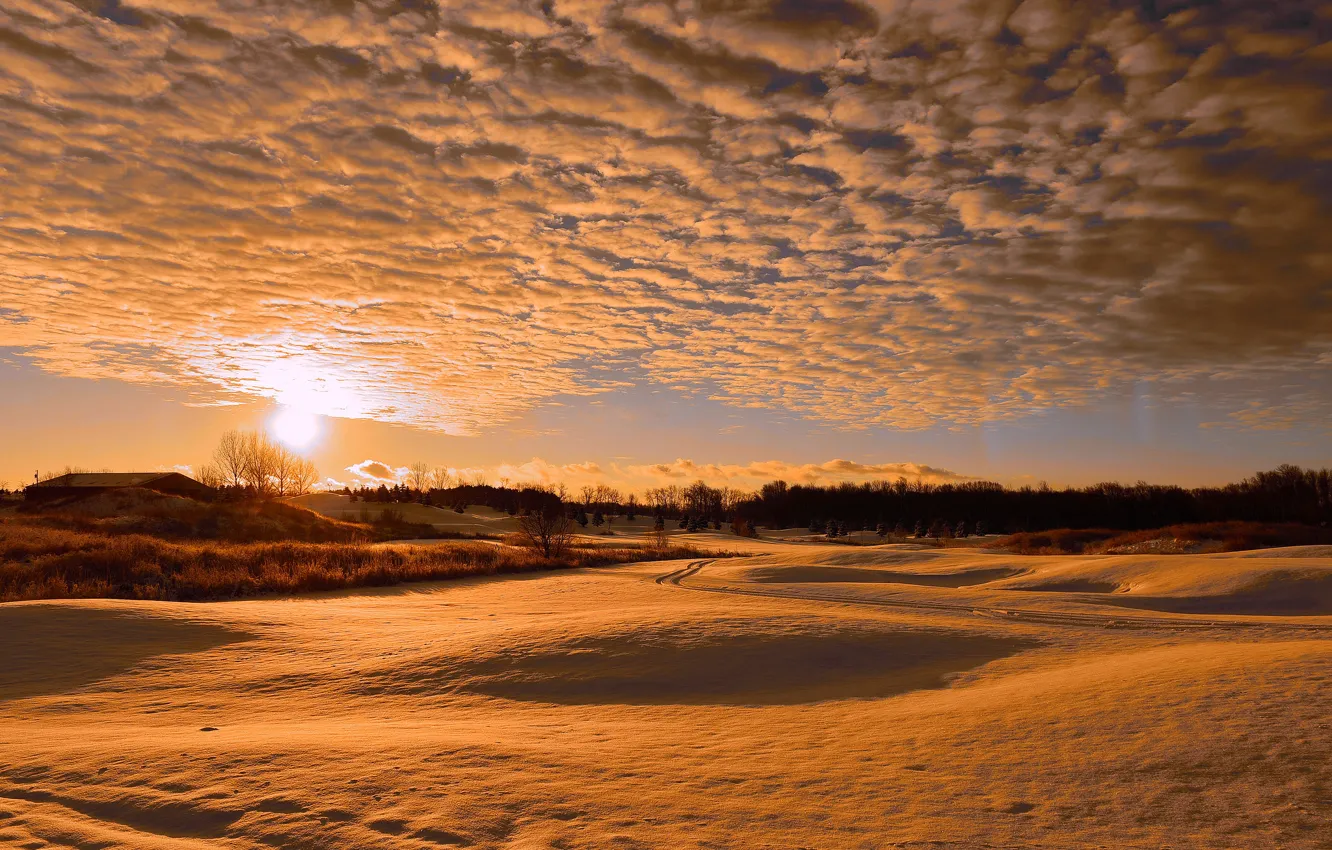 Фото обои зима, солнце, облака, свет, снег, цвет