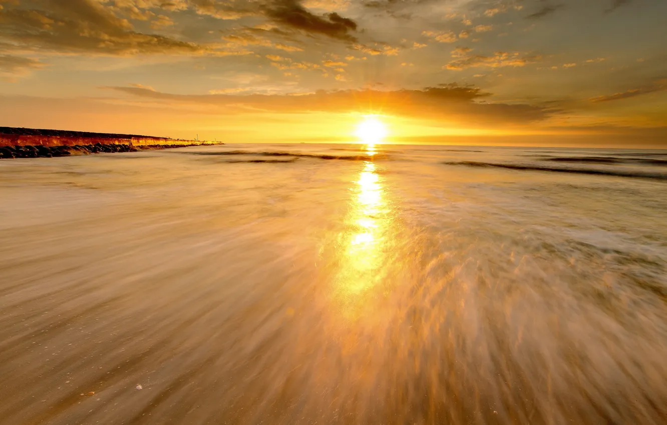 Фото обои море, пейзаж, закат, природа