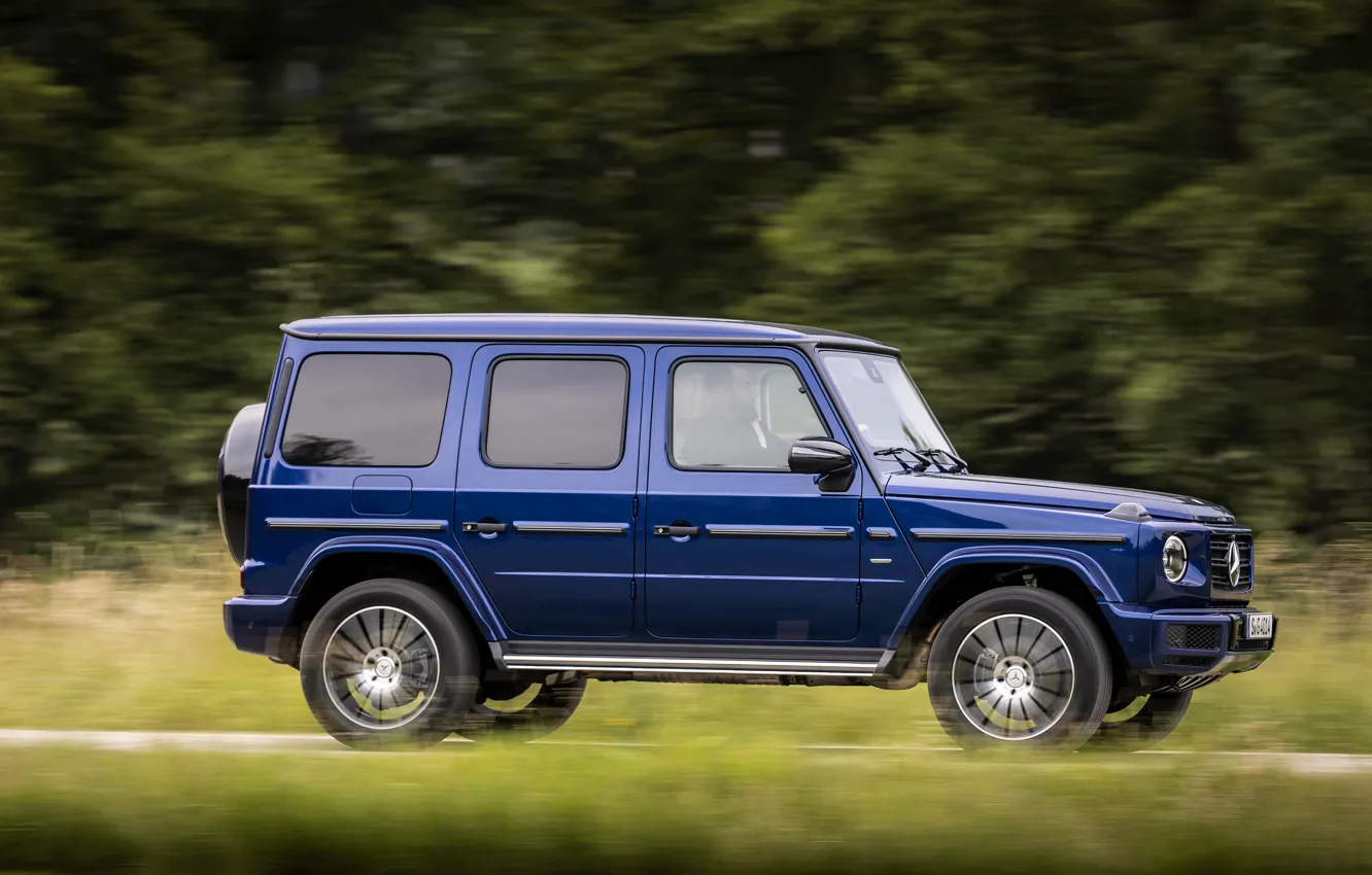 Фото обои синий, Mercedes-Benz, скорость, внедорожник, 4x4, G-Class, 2019