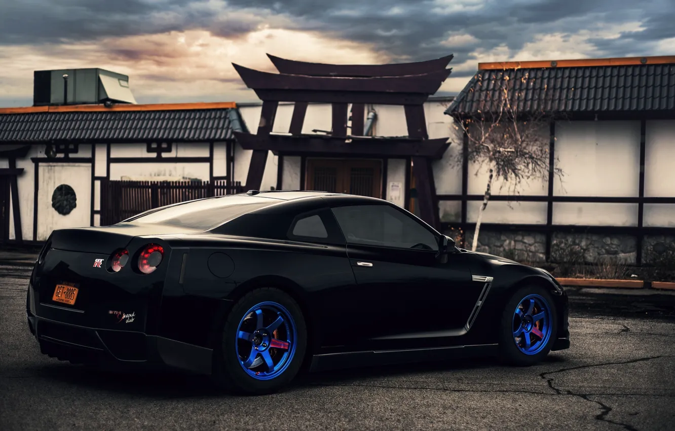 Фото обои Зад, Nissan, GT-R, R35, Blue Wheels