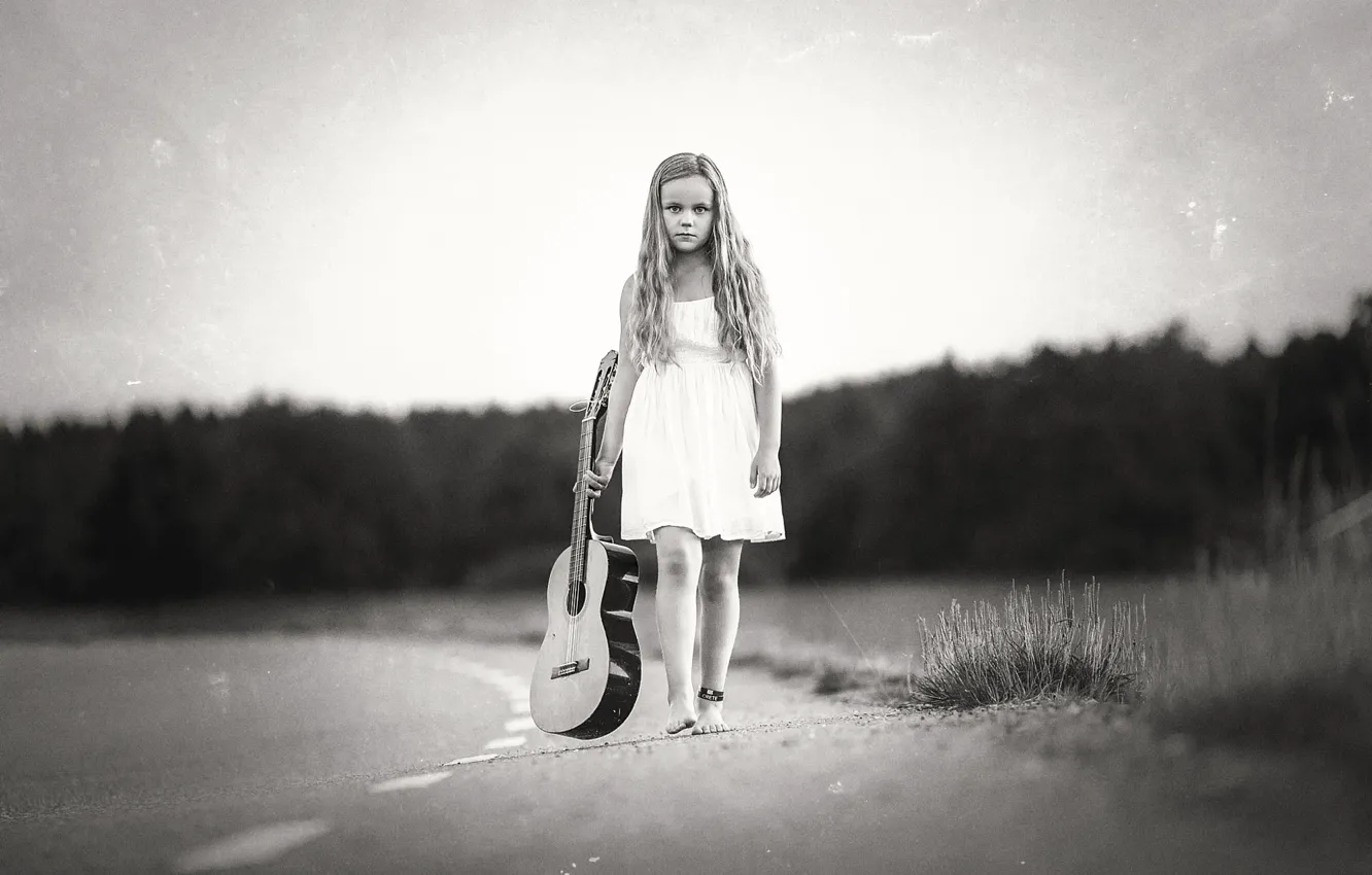 Фото обои гитара, девочка, Road