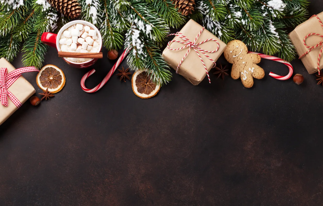 Фото обои украшения, елка, Новый Год, Рождество, чашка, Christmas, cup, chocolate