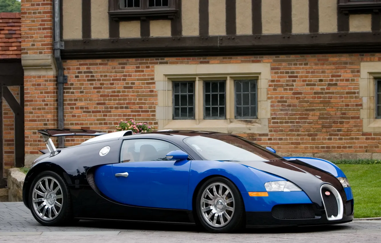 Фото обои Синий, Машина, Бугатти, Bugatti, Вейрон, Машины, Veyron, Чёрный