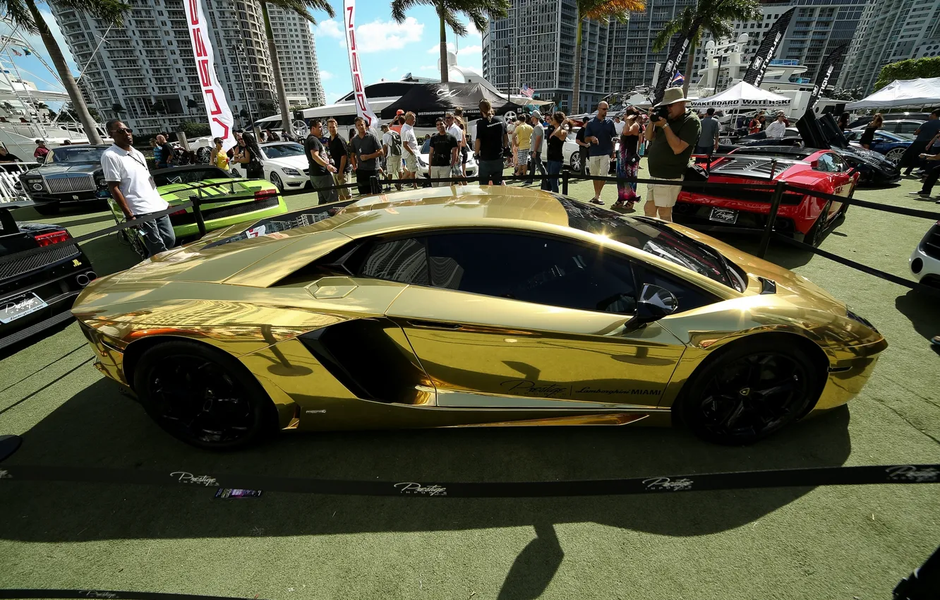 Фото обои Lamborghini, золотой, Aventador, LP720-4, Lamborghini Aventador LP720-4