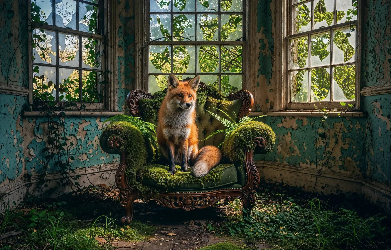 Фото обои кресло, арт, лиса