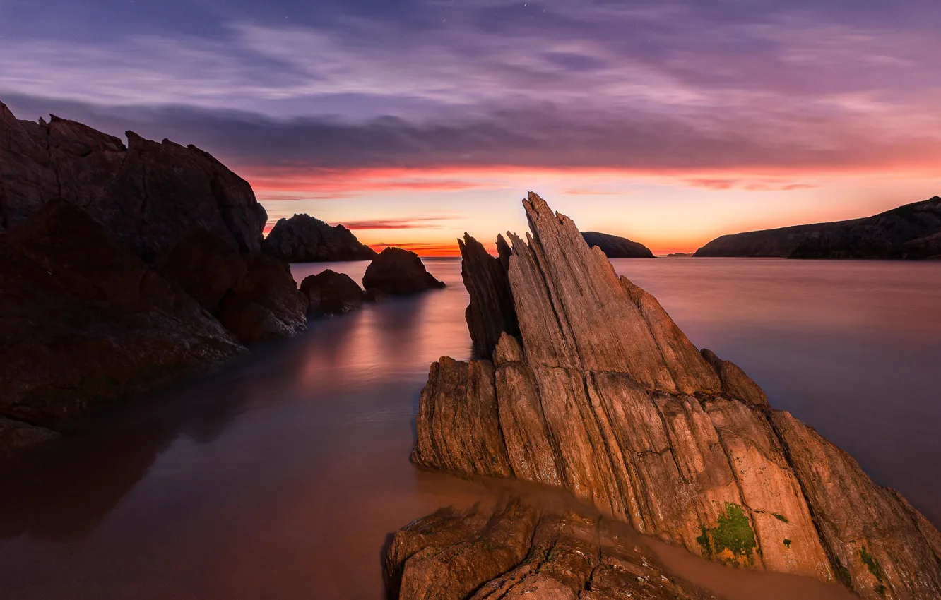 Фото обои море, небо, солнце, облака, пейзаж, закат, тучи, природа