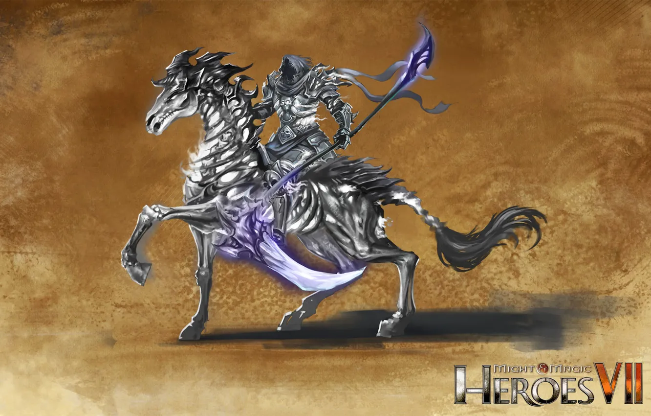 Фото обои лошадь, некрополис, Heroes of Might and Magic 7, тёмный рыцать
