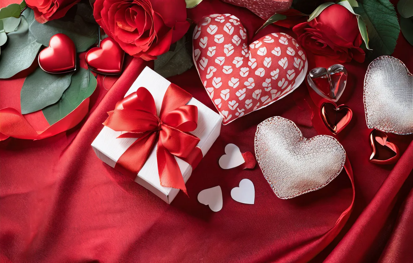 Фото обои любовь, цветы, подарок, романтика, сердце, розы, букет, love