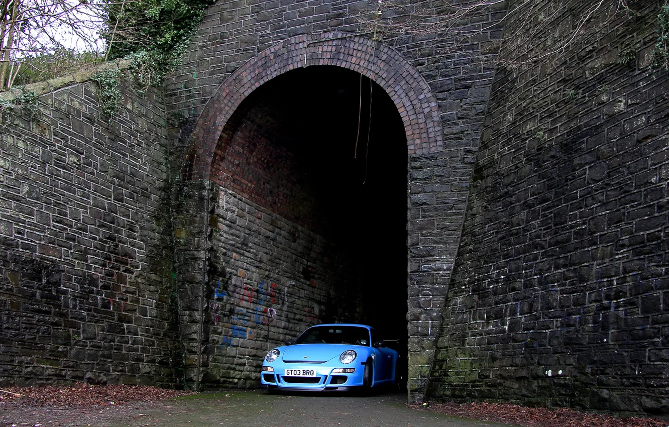 Фото обои 911, gt3, Blue, Porsсhe, Tunnel