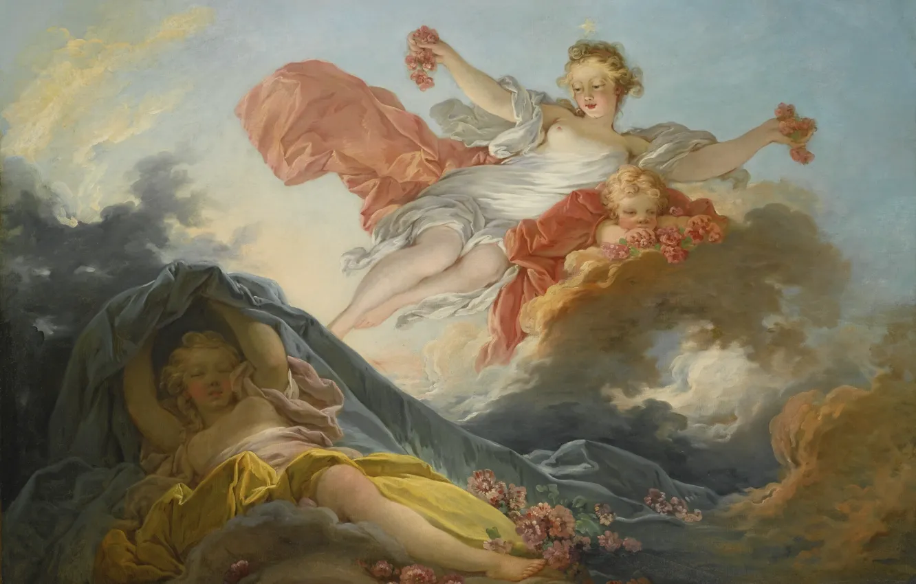 Фото обои Aurora, Night, triumph, Goddess, Jean-Honore Fragonard