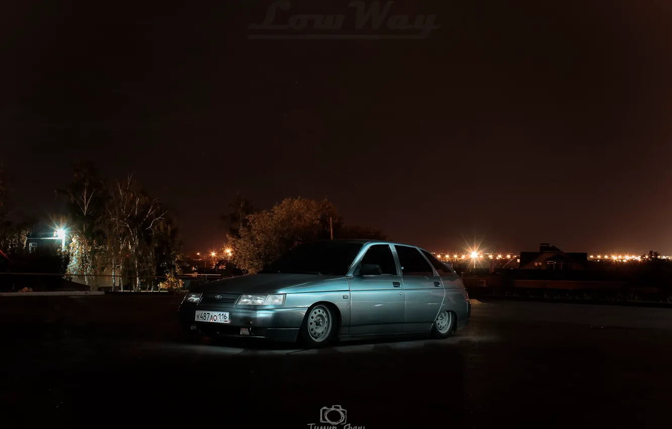 Фото обои машина, ночь, Lada, лада, 2112