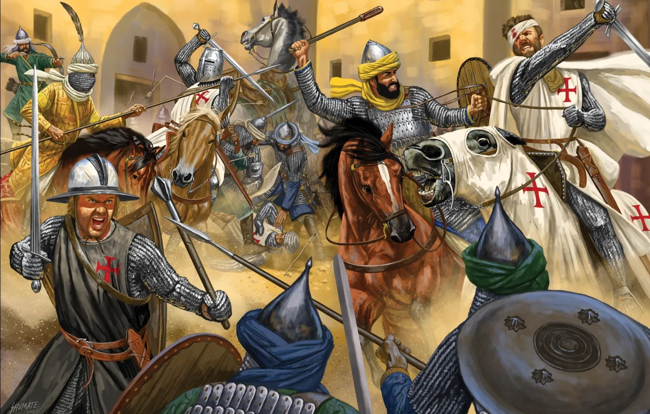 Фото обои sword, blood, armor, cross, ken, blade, paladin, horse