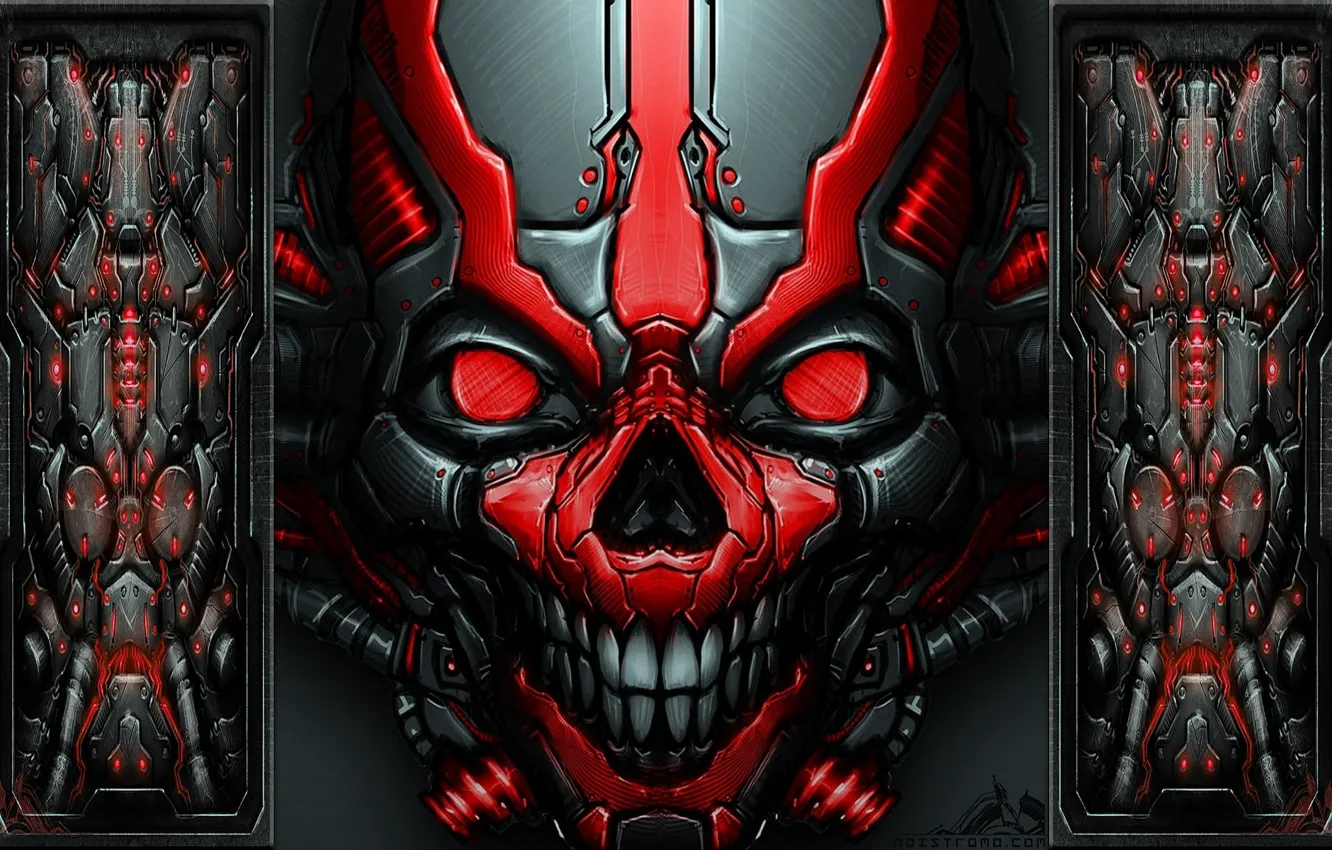Фото обои череп, red, metallic, mech skull