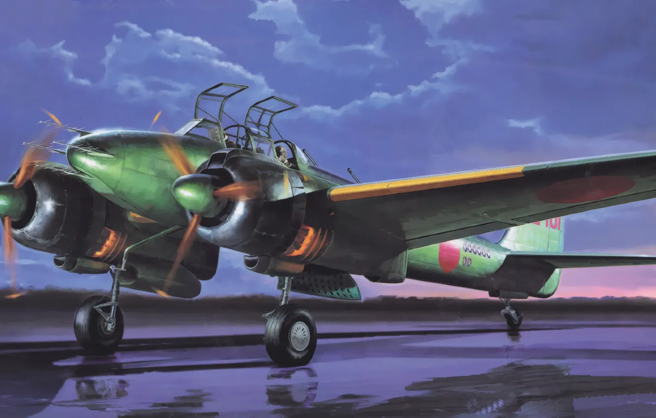 Фото обои war, art, painting, aviation, ww2, night fighter, Nakajima J1N1-S Gekko