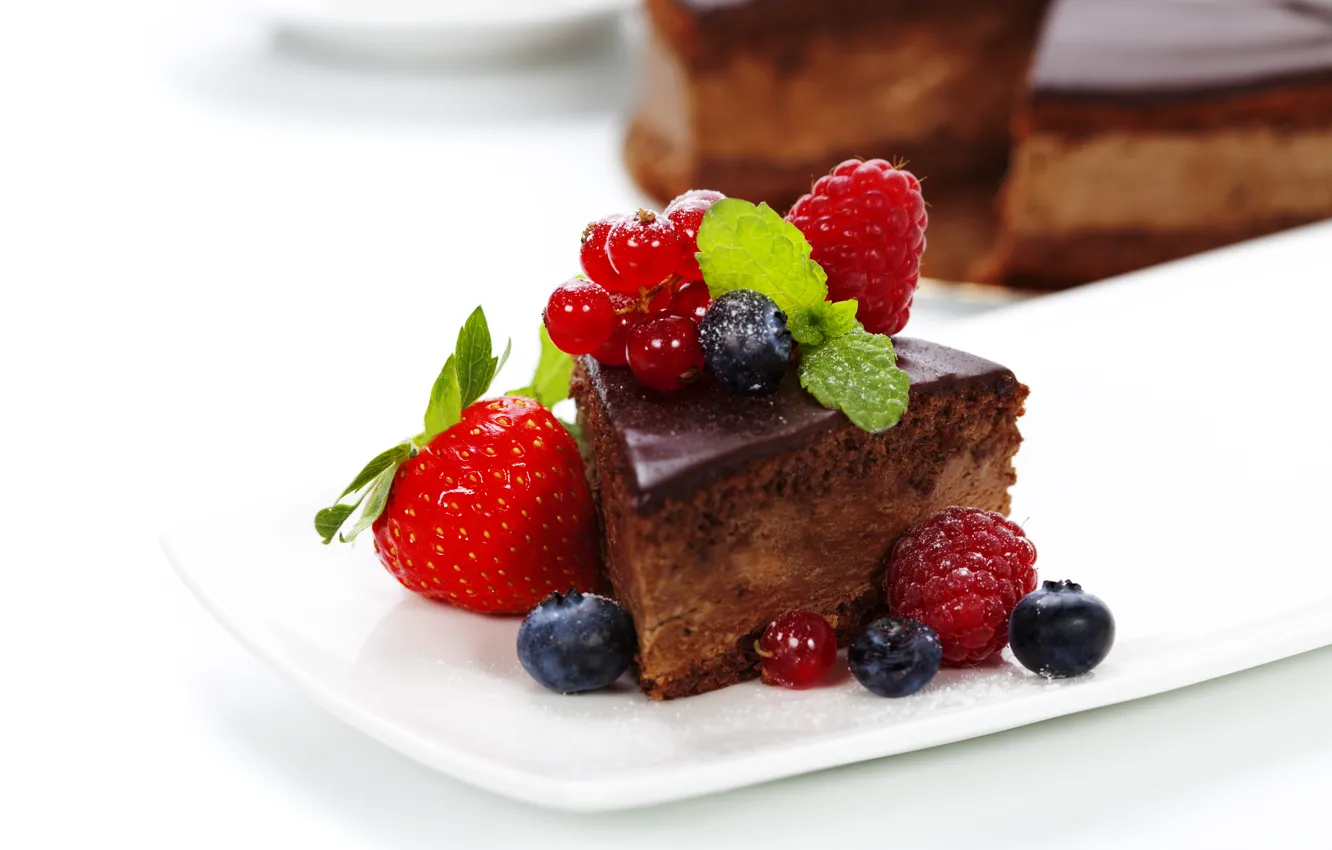 Фото обои ягоды, малина, черника, клубника, сладости, торт, пирожное, десерт