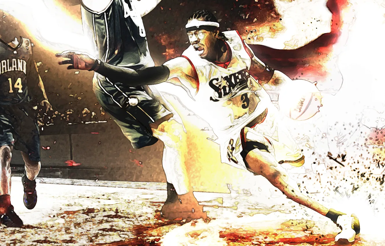 Фото обои Поле, Игра, Мяч, Orlando, Игрок, Spalding, Allen Iverson, 76sixers