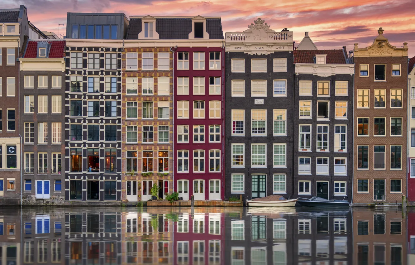Фото обои город, Amsterdam, Canals